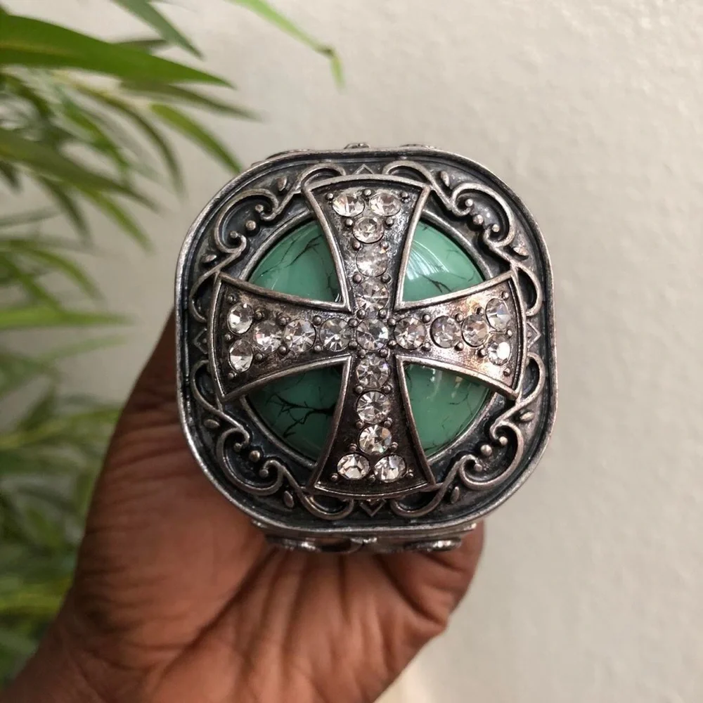 Rare Goth Grunge Southwestern Turquoise silver cross bracelet bangle arm cuff